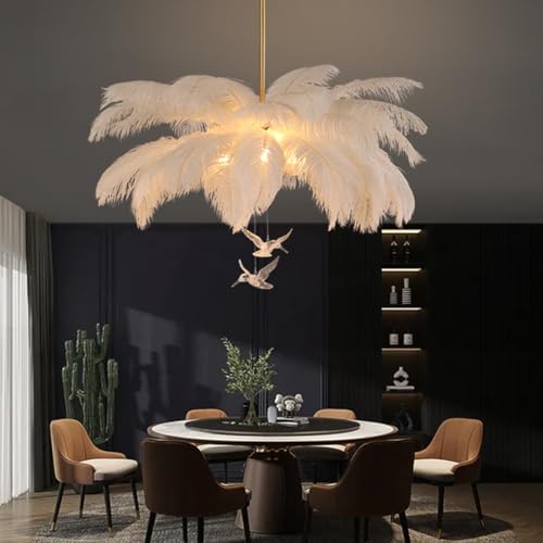 Feder Hängelampe - Moderne Federlampe mit LED |Elegante Hängeleuchte im Nordischen Design für Schlafzimmer, Kinderzimmer & Wohnzimmer | Decken Pendelleuchte als Deko-Leuchte,1 lichtquelle,55cm