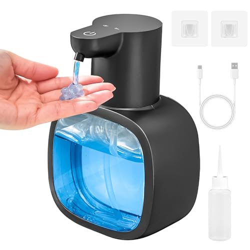 Seifenspender Automatisch, 500ml Elektrischer Schaumseifenspender mit Sensor Infrarot, Berührungslos Wandbefestigung Seifenspender-Set mit USB Wiederaufladbar für Bad, Toilette (Schwarz Flüssig)