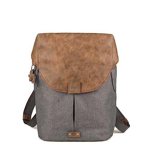 Zwei Damen City-Rucksack Olli O12 Rucksack (7 L) im Retro-Look mit Blumenanhänger im Canvas-Style mit Lederoptik, Hauptfach mit Reißverschluss, gepolstertes Laptopfach, wasserabweisend (stone)