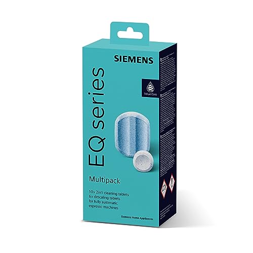 Siemens Multipack TZ80003A, Inhalt: 1 x 10 Reinigungstabletten (je 2,2 g) und 2 x 3 Entkalkungstabletten (je 36 g), für Kaffeevollautomaten der EQ Serie, weiß