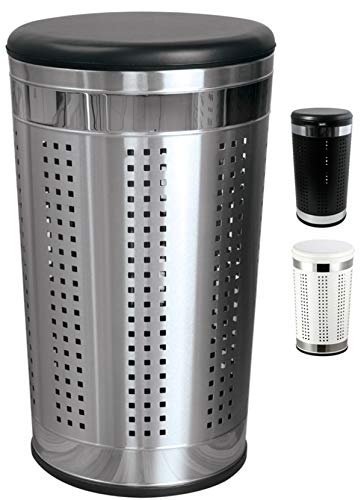 MSV Wäschetonne Wäschekorb Wäschesammler Wäschetruhe mit Sitzkissen Rund, 60,5 cm Höhe Metall Schwarz/Silber