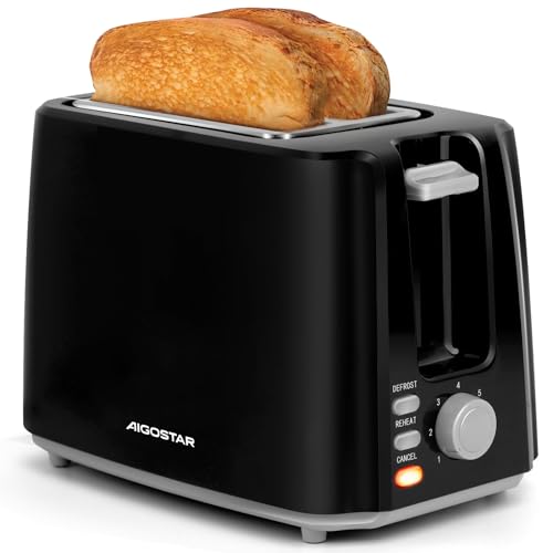 Aigostar Toaster,7 Einstellbare Bräunungsstufe + Auftau- & Aufwärmfunktion,2 Breite Toastschlitze,750W, Sandwichtoaster Schwarz