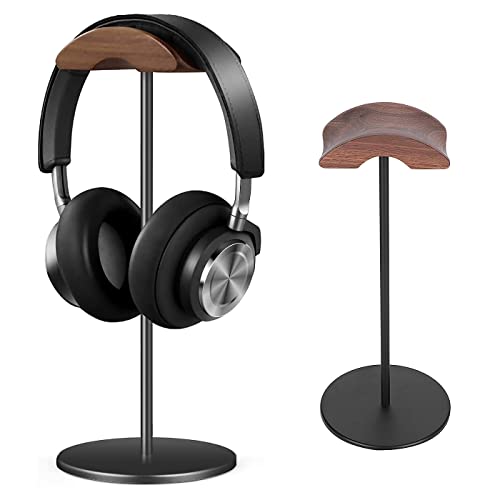 GGF Kopfhörer Ständer Headset Halterung aus Hochwertigem Walnussholz& Aluminium,Headset Ständer mit Anti-Rutsch Schwerer Basis,Kopfhörer Halter Geeignet für Tisch and Vitrine ﻿