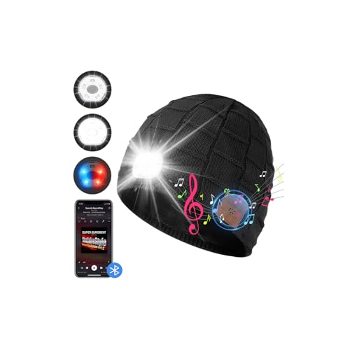 INHDBOX 2023 Neu Bluetooth Beanie Mütze mit licht, Männer 5 LED Bluetooth Mütze Wiederaufladbare USB Musikalische Laufmütze mit Fleece, Winter Mütze Geschenk Freund Damen und Herren