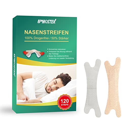 120 Stück Nasenpflaster Schnarchen, Extra Starke Nasenstrips Besser Atmen, Lindern Eine Verstopfte Nase Aufgrund Schnupfen, Allergien, Anti Schnarch Nasenpflaster für Sport und Schlaf, (66x19mm)