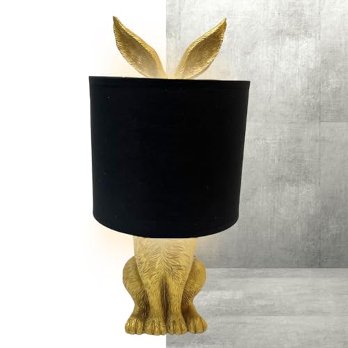 Bada Bing HochwertigeTischlampe Hase gold Lampenschirm schwarz - Dekolampe Tischleuchte mit Schalter Hasenlampe Vintage