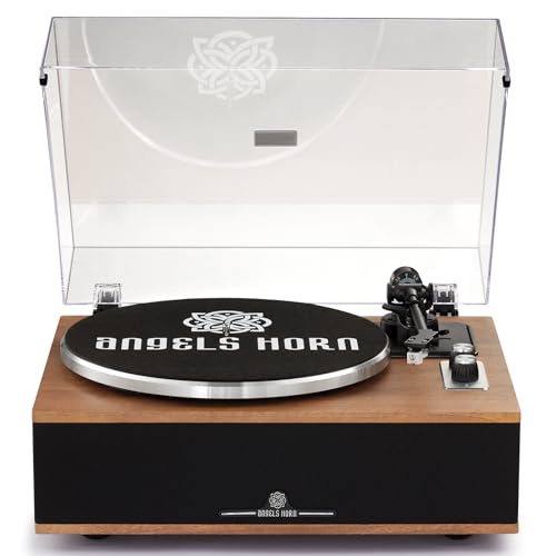 ANGELS HORN Schallplattenspieler Vinyl, Plattenspieler Bluetooth HiFi mit Lautsprechern Eingebautem Phono-Vorverstärker 33/45 U/min und AT-3600L Tonabnehmer