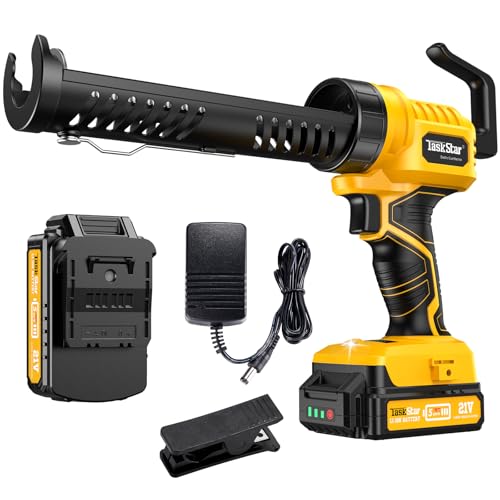 TaskStar Akku Kartuschenpresse, Elektrische Silikonpistole mit 1x 2000mAh Akku, 5 einstellbare Geschwindigkeiten, 300ML Kartuschenpistole mit LED-Licht, Silikonspritze Akku zum Füllen