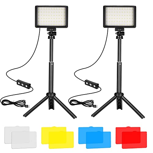 Ci-Fotto LED Video Licht 2-Pack die Fotografie, Dimmbare 5600K USB LED-Videoleuchte Ministativ und Farbfiltern für Fotostudios, Farbfiltern für Kleinwinkelaufnahmen, Videoaufzeichnung, Game-Streaming