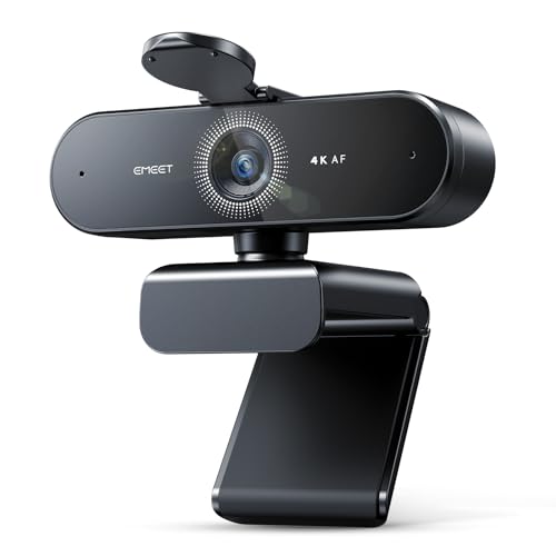 EMEET Webcam NOVA 4K, 4K Webcam mit 2 Mikrofon mit Rauschunterdrückung, Ultra HD Webcam mit 73° Weitwinkel und Objektivabdeckung, PDAF Automatische Lichtkorrektur, Webcam für Mac, Laptop, Zoom, Skype