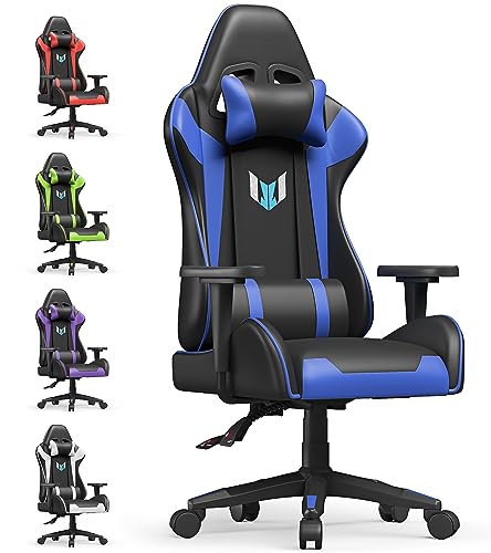 bigzzia Gaming Stuhl Computerstuhl Ergonomisch - Gamer Stühle mit Lendenkissen + Kopfstütze Höhenverstellbar Gaming Chair für Mädchen Junge Erwachsene, Blau