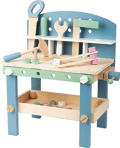 small foot Werkbank 'Nordic' Kompakt aus Holz, Kinder Werkbank mit Werkzeug und Zubehör, ab 3 Jahren, 11376