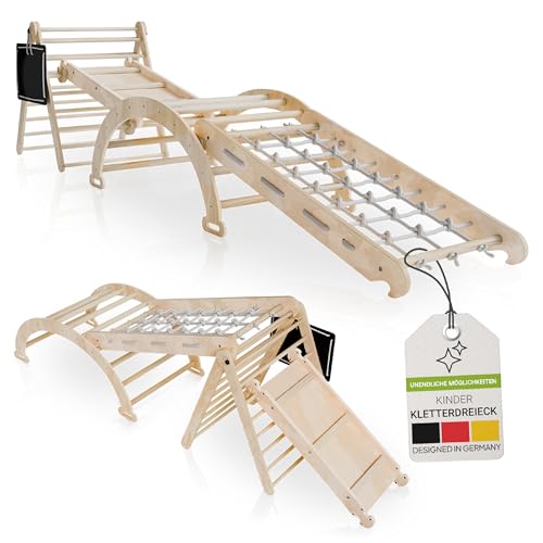 Juskys Kletterdreieck Movario Groß - Indoor Klettergerüst mit Rutsche & Kletterbogen - Dreieck Kinderzimmer & Kleinkind Spielplatz Klettern