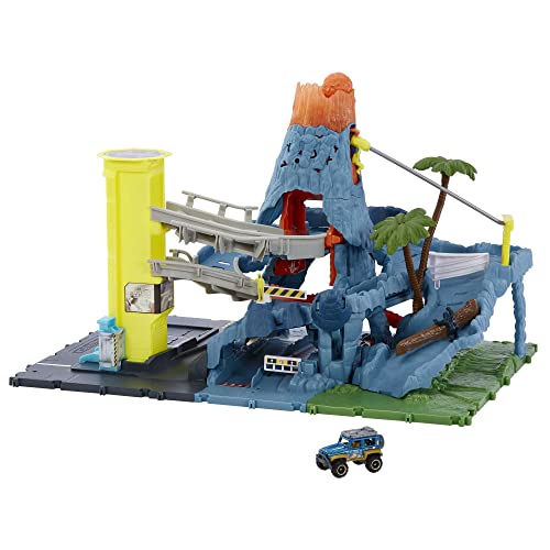 Matchbox HHW21 - Vulkan Spielset, enthält 1 Matchbox Fahrzeug, durch Fahrzeug aktivierte Funktionen, Lichter und Geräusche, Kinderspielzeug ab 3 Jahren