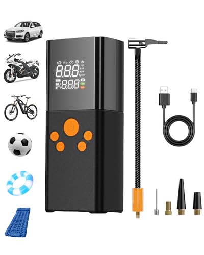 HENMI Tragbar Fahrrad Elektrische Luftpumpe, 150PSI (10,3 Bar) 6000mAh Elektrische Fahrradpumpe 5 Modus Akku Kompressor mit Digitalanzeige Manometer für Fahrrad, Auto, Motorräder, Bälle