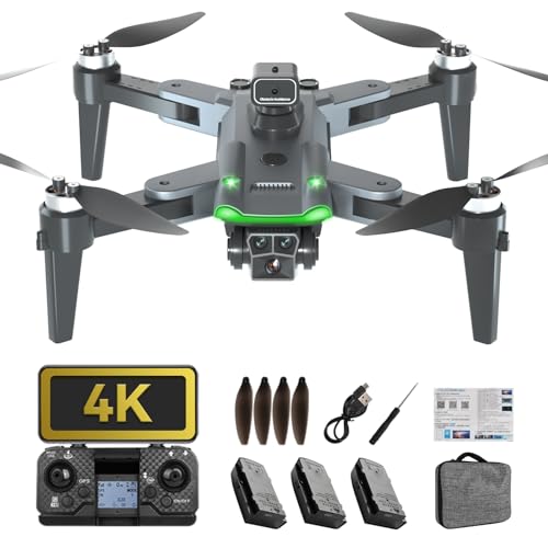 HYTOBP S166 Drohne mit Kamera 4K für Erwachsene Anfänger, GPS Drohne mit 3 Kameras/Akkus, FPV RC Quadrocopter mit Bürstenlos Motor, Automatische Rückkehr, Niedrige Batterierückgabe, unter 249g