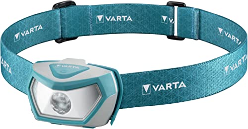 VARTA Stirnlampe LED inkl. 3x AAA Batterien Kopflampe, Outdoor Sports H10 Pro, zwei Leuchtmodi, spritzwassergeschützt, Dimmfunktion, mit schwenkbarem Kopf, blau