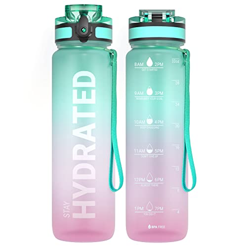 Sahara Sailor Trinkflasche, BPA-Frei Tritan, 1L/500ML/750ML Auslaufsicher Trinkflasche mit Zeitmarkierung für Gym, Sport, Outdoor, Schule, Job