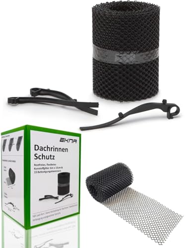 EKNA Dachrinnen Filter 6m x 15cm - Rostfreies Regenrinnen Sieb - Laubschutz für Dachrinnen - Laubstop Dachrinne für reibungslose Entwässerung ohne Verstopfen (Inkl. 15x Montageklammern)
