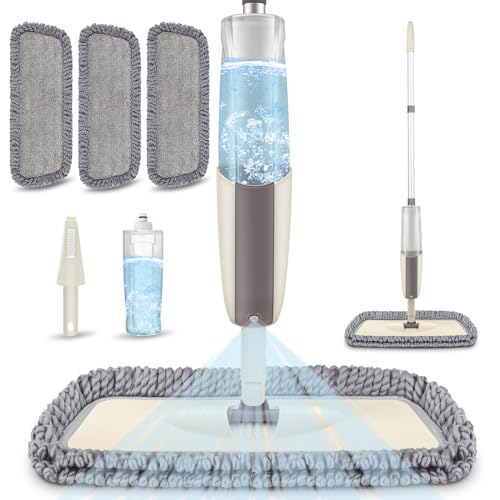 Sprühwischer Bodenwischer Wischer mit Sprühfunktion, MEXERRIS Spray Mop 360 Grad Rotierender Wischmopp mit 3 Wiederverwendbaren Wischpads und 410 ml nachfüllbarer Wassertank für alle Böden