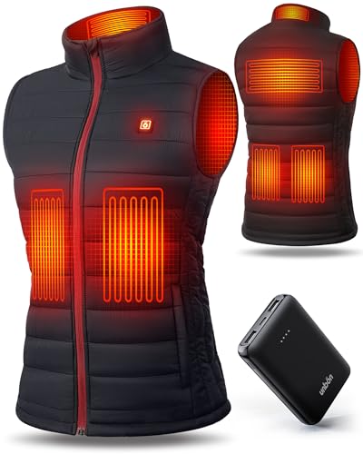 UNBON Beheizbare Weste Damen, Heizweste Damen mit Powerbank 10000mAh 5V USB, Beheizte Weste mit 3 Einstellbare Temperaturen 6 Heizzone, Wärmeweste mit Akku, Beheizte Jacke Heizjacke Damen Schwarz XXL