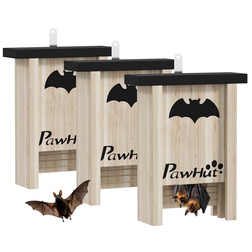 PawHut Fledermauskasten 3er-Set, Fledermaushaus, Nistkasten für Fledermäuse, Fledermausbox zum Aufhängen für Gärten, Obstplantagen, Bauernhöfe, Tannenholz, 18 x 6 x 22,5 cm, Natur