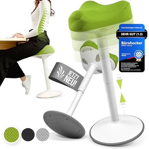 Vina Home® SH-01 Bürohocker | Stehhocker | Sitzhocker ergonomisch höhenverstellbar [58-83 cm]| Ergonomischer Hocker für Arbeit & Freizeit | Schwingeffekt [rutschfest]| Jetzt Farbe Wählen [Grün]