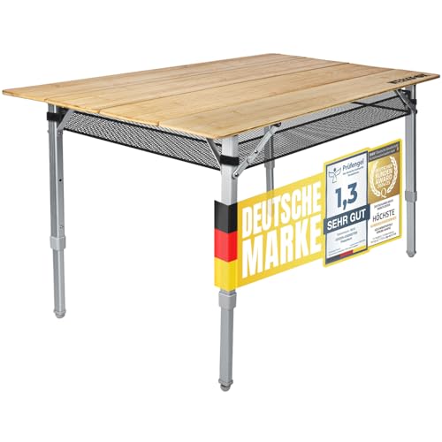 Klappbarer Camping-Tisch aus Bambus; Outdoor Klapptisch & Beistelltisch für Garten; Faltbarer Gartentisch, Wetterfest & Ultraleicht (XXL - 120 x 60 cm)