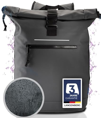 LANGENBERG Trenton Rolltop Rucksack - Wasserdichter Rucksack mit bequemen Schultergurten - Laptop Rucksack Herren und Damen - Wasserfester Rucksack groß mit 30 Liter Volumen