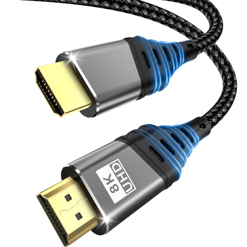 Cuszwee HDMI Kabel,HDMI 2.1 Kabel Ultra 48Gbps HighSpeed 8K@60Hz 4K@120Hz 7680P eARC HDCP 2.2&2.3 DTS:X Dynamische HDR Dolby Atmos Kompatibel mit PS5/4/3,HDTV,Ethernet,Xbox Series X/S,PC,Mac 1Meter