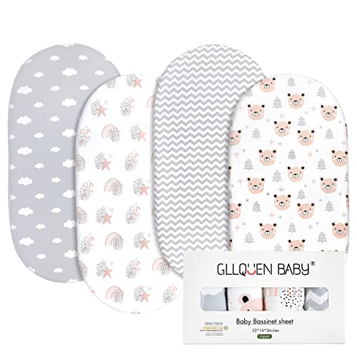 GLLQUEN BABY Bettlaken Spannbettlaken für Babybett 4 Pack,Matratzenschoner für Laufgitter, Oeko-tex100 Moseskorb Stubenwagen Baby Spannbetttuch Bezug, Kinderwagen Matratzenbezug für Neugeborenes