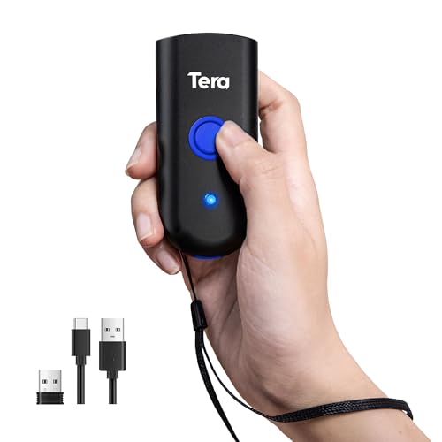 Tera Mini Tragbarer Barcode-Scanner Laser Barcodescanner 3-in-1 Bluetooth & USB-Kabel & 2,4G-Wireless für 1D Barcode-Lesegerät Funktioniert, 1100Laser