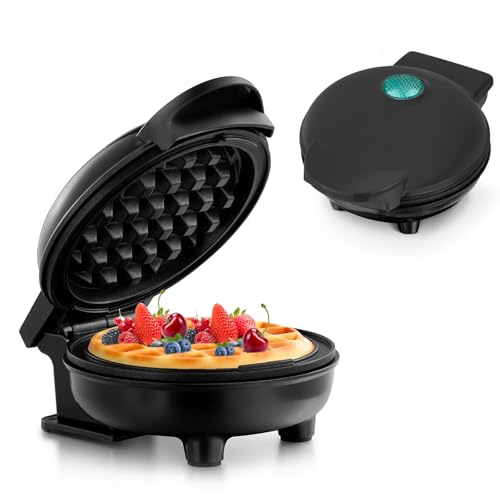 Mini-Waffeleisen für klassische Waffeln, kleiner Waffelmaker mit Antihaftbeschichtung Retro Design für Geburtstage, Familienfeiern, Schwarz