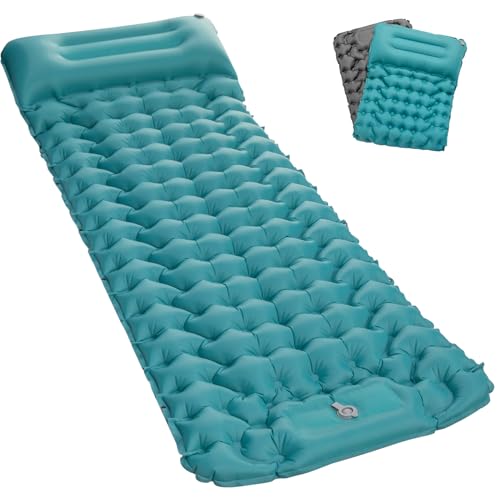 Satisure Isomatte Selbstaufblasend Wasserdicht Camping Matratze Outdoor, Ultraleicht Luftmatratze mit Fußpresse Pumpe, Faltbare Schlafmatte mit Kissen, Aufblasbarer Wasserhängematte