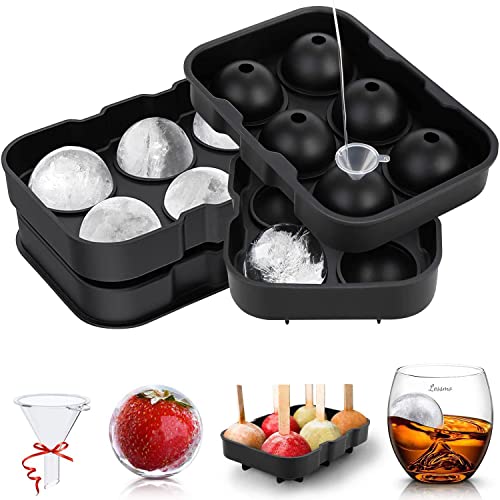 LessMo Eiswürfelform Silikon, XXL Eiskugelformer 2 Pack mit Deckel und Trichter, BPA-frei und FDA-Zugelassen, Schwarz, für Whisky, Cocktails und Babynahrung