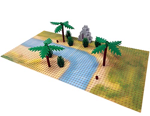 Modbrix Dschungel Set: Bausteine Bäume mit bedruckten Grundplatten und 4 Dinosaurier Figuren