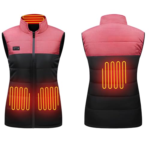 Focenat Beheizbare Jacke Damen, Beheizbare Weste, Heizweste Damen, Beheizte Weste, Leichte, USB Aufladung, 4 Heizzonen, 3 Temperaturen, Wärmeweste für Radfahren, Camping, Outdoor (Ohne Powerbank) (M)