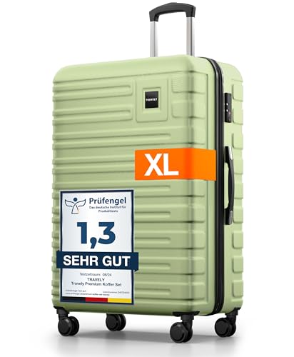 Travely Polycarbonat Koffer Groß 77cm XL - 100L Innenvolumen - 158cm Gurtmaß, sehr robuster Hartschalenkoffer mit sanften Rollen & TSA Schloss, Reisekoffer, Handgepäck Koffer, Reisekoffer mit Rollen