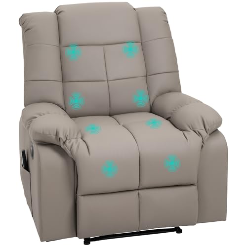 HOMCOM Massagesessel Fernsehsessel Elektrisch Relaxsessel mit Massagefunktion Kunstleder Holz Stahl Schaumstoff Grau 94 x 99 x 99 cm