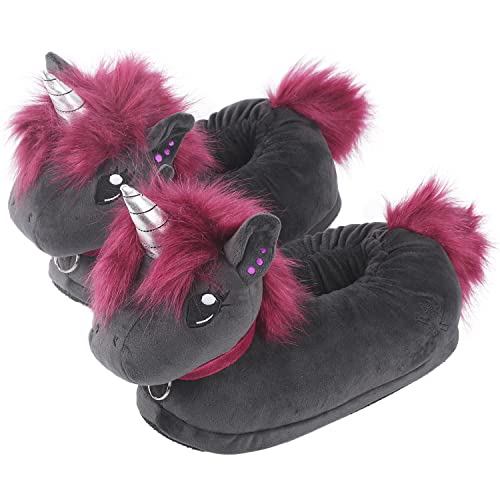 corimori Süße Plüsch Hausschuhe (10+ Designs) Einhorn „Ruby“ Slipper Einheitsgr. 34-44 Unisex Pantoffeln Schwarz Pink