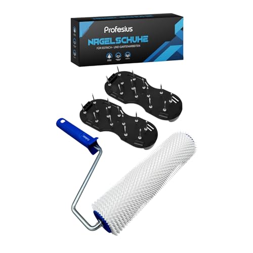 Profesius Entlüftungsroller Set mit Nagelschuhen 25cm Nagelroller mit Nagelschuhen in Universalgröße | Stachellänge 11 mm | Entlüftung von Epoxidharz- und PU-Beschichtungen/Bodenbeschichtung