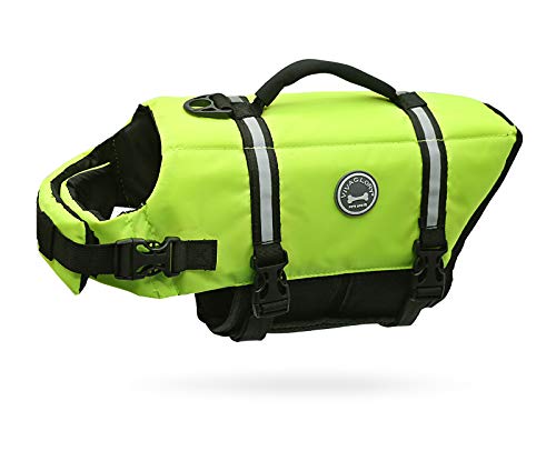 VIVAGLORY Rip Stop Schwimmweste Hund, Hundeschwimmweste, Schwimmhilfe & Auftrieb, Rettungsweste Hund für Bootfahren, S, Neon-Gelb
