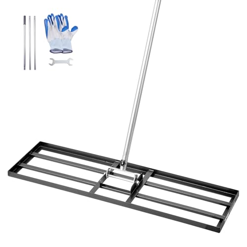 VEVOR Rasenrakel, Levelingrake mit 213 cm Griff, 914x254 mm Bodenplatte, rostbeständiger Nivellierrechen aus Karbonstahl, 3 Höhen verstellbar, Rasennivellierungswerkzeug für den Garten & Golfplätze