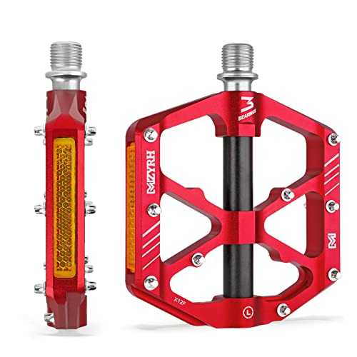 MZYRH Fahrradpedale mit Reflektoren,Rennrad/Mountainbike-Pedale,9/16 Zoll Leichte Aluminiumlegierung 3 versiegelte Lager Fahrrad-Plattform-Pedale (Rot)