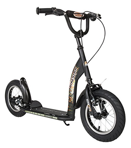 BIKESTAR Roller Kinderroller Tretroller Kickscooter mit Luftreifen für Jungen und Mädchen ab 6-7 Jahre | 12 Zoll Sport Kinder Scooter | Schwarz (matt) | Risikofrei Testen