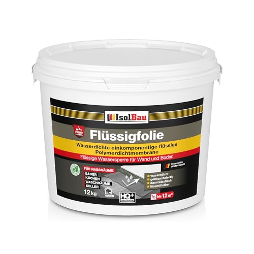 Isolbau Flüssigfolie 12kg - Dichtfolie für Bad, Dusche & Küche - für Wand & Boden - Lösemittelfreie, wasserdichte Abdichtung Dichtmasse - Badabdichtung