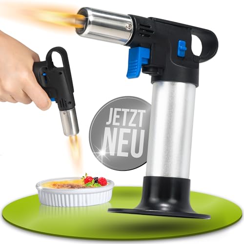 STAHLMANN® Flambierbrenner [1300°C] – Premium Creme Brulee Brenner mit Gas – Vielseitiger Gasbrenner für Karamellisieren, Flambieren & Bräunen – Nachfüllbar & mit Sicherung