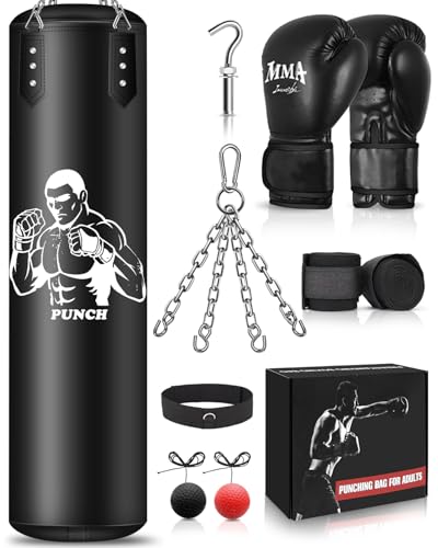 NZQXJXZ Boxsack Hängend Set, 120cm/4ft Boxsack Erwachsene mit einer vollständigen Palette von Zubehör, Microfiber Leder schwere Tasche für das Training Kickboxen Fitness MMA Grappling Muay Thai Karate