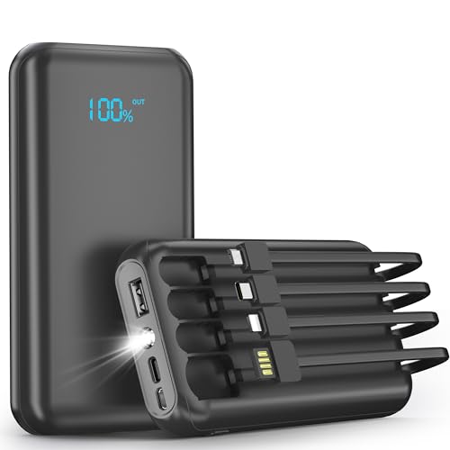 52800mAh Power Bank mit 4 Kabeln,Powerbank mit LED-Anzeige und Taschenlampe,Schnelles Aufladen QC 22,5W und USB C PD20W,Tragbare Powerbank 3 Eingänge und 3 Ausgänge für Tablets Outdoor Handy