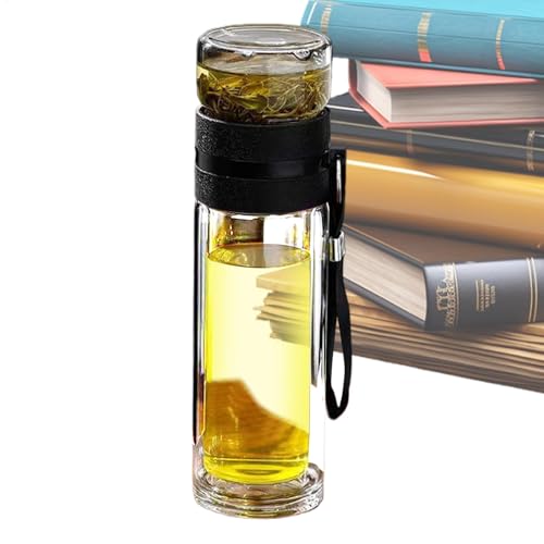 Teeflasche mit Sieb to Go - Trinkflasche 500ml aus Borosilikatglas - BPA-frei & Bleifrei - Thermo Glasflasche mit Teesieb aus Edelstahl, Bambusdeckel & Hülle - Geschenkset Tea Infuser von WeightWorld